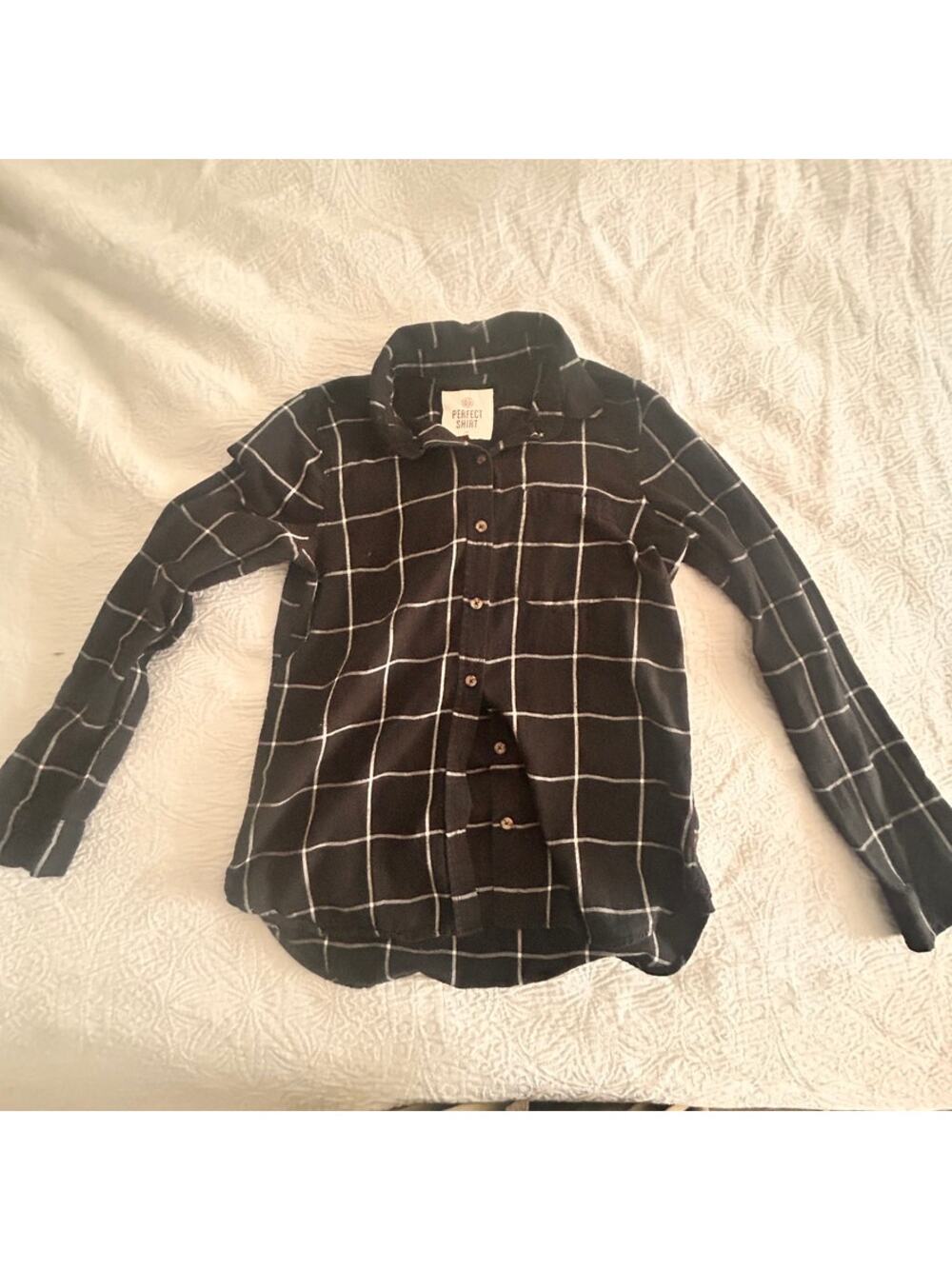 Perfect Shirt, Soft Light Flannel, Medium, Black and Cream Windowpane pattern